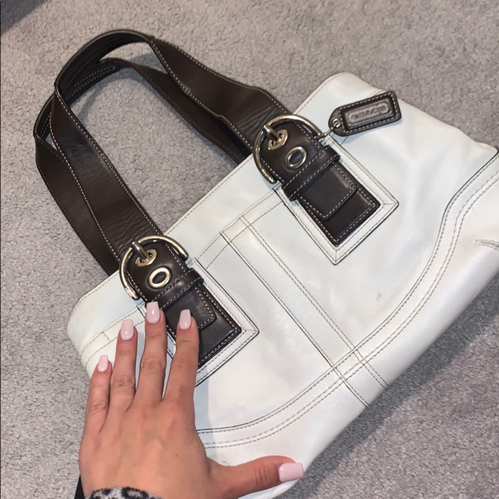 Coach white & brown leather purse